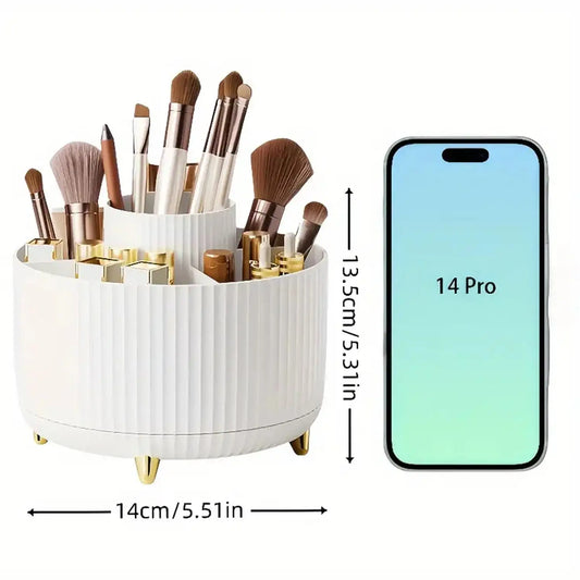360 ° Organizador de maquillaje giratorio, almacenamiento de cosméticos de plástico de 1 pieza con 5 compartimentos, soporte multifuncional para brochas