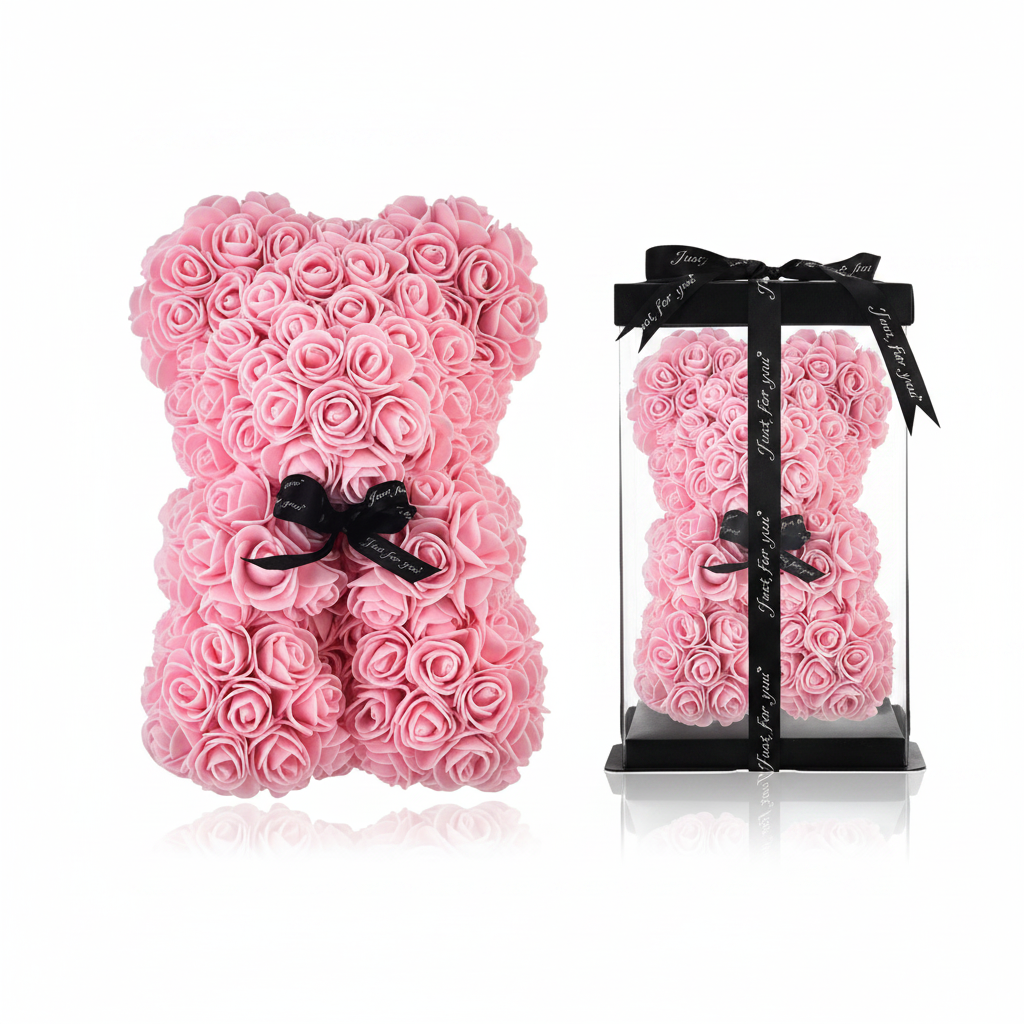 Oso de Pétalos de Rosa de Goma Eva con caja transparente