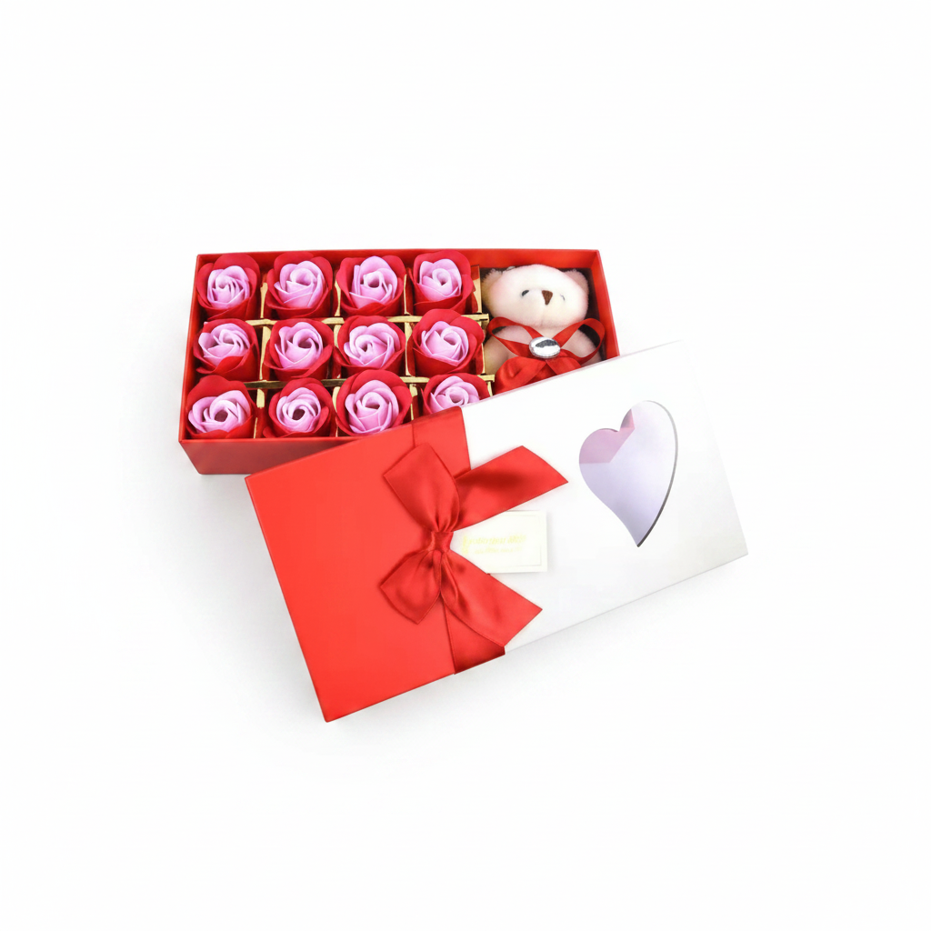 Caja de Regalo con Oso y Rosas Eternas
